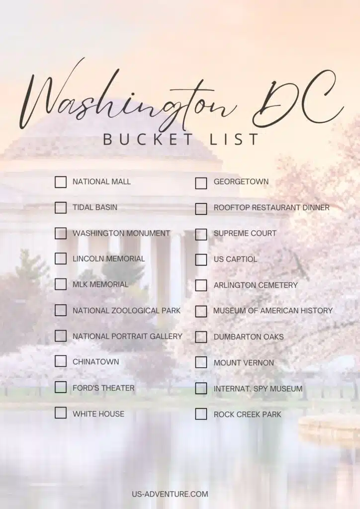 Washington DC Bucket Lisst