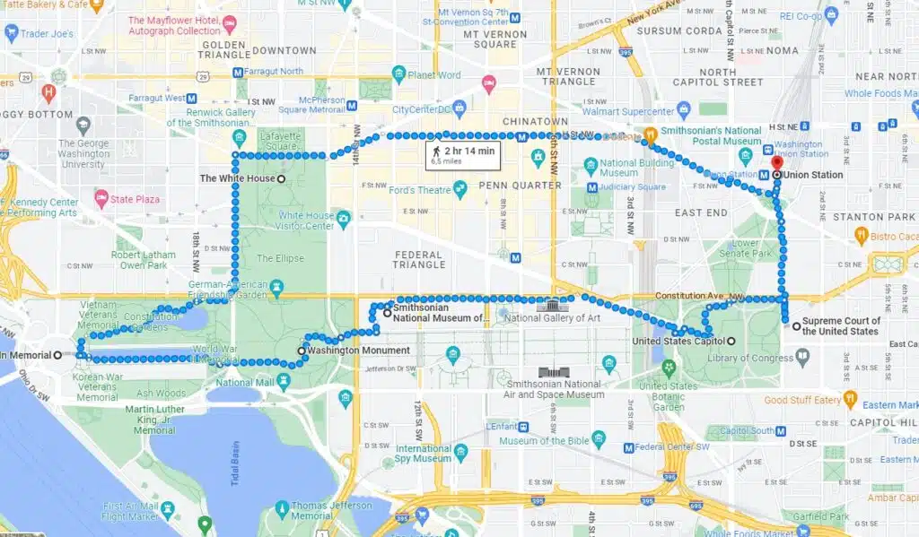Google Maps Walking Tour of Washington DC in spring with all famous monuments