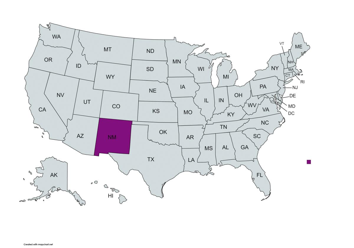 map showing new mexico in purple while other states of the usa are grey