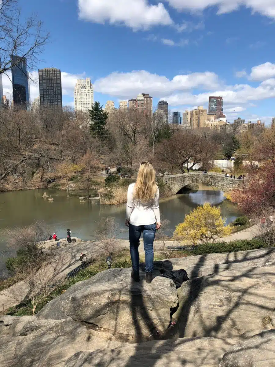 the author in fall in new york city central park checking out the foliage